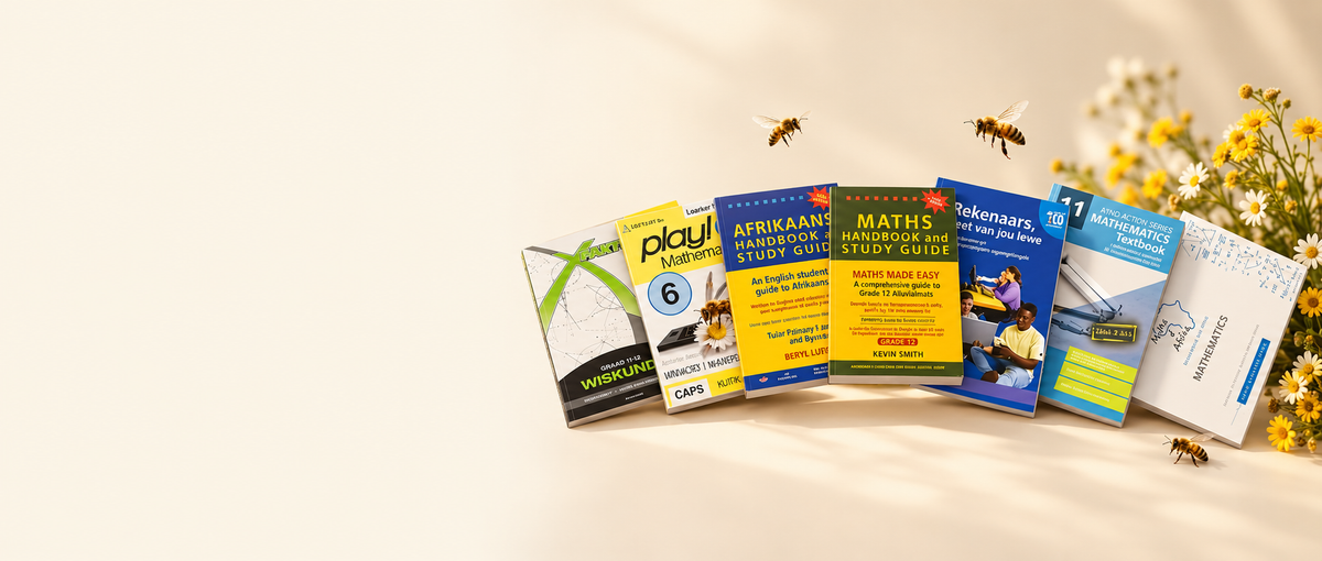 Educational textbooks and study guides with honeybees and daisies