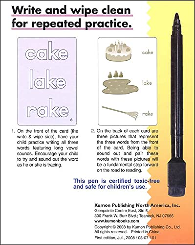 Kumon: Long Vowels Write & Wipe - Flash Cards Ages 4,5,6